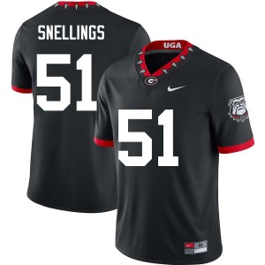 Will Snellings Georgia College Football #51 Mens Embroidery Jerseys - 100th Anniversary Black