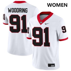 Peyton Woodring Go Dawgs #91 Women's College Football Stitched Jerseys - White