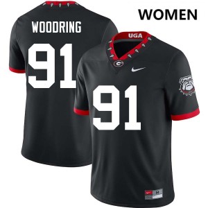 Peyton Woodring UGA #91 College Football Stitched Womens Jersey - 100th Anniversary Black